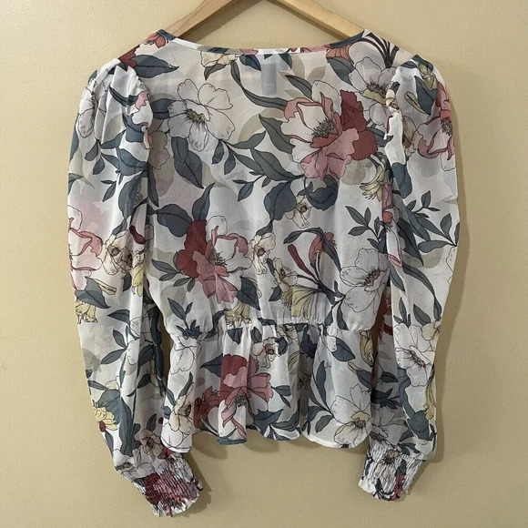 Streetwear Society| Pretty Sheer Floral Puff Long Sleeve Crop Blouse Top Sz S - Picture 5 of 8